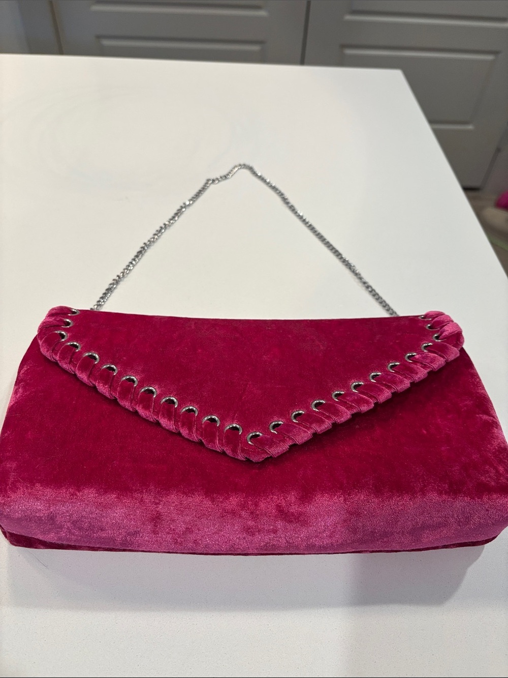 Rebecca Minkoff Velvet Chain-Handle Clutch Bag in Fuchsia